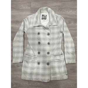 Billabong Women's Pea Coat, Gray & White Checkered Plaid with Pockets Medium (M)